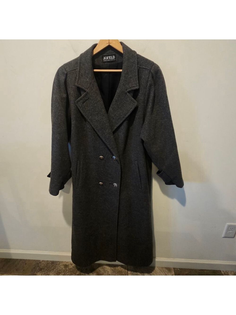 Women's Jofeld Vintage 80s Gray Double Breasted Pea Maxi Coat Large